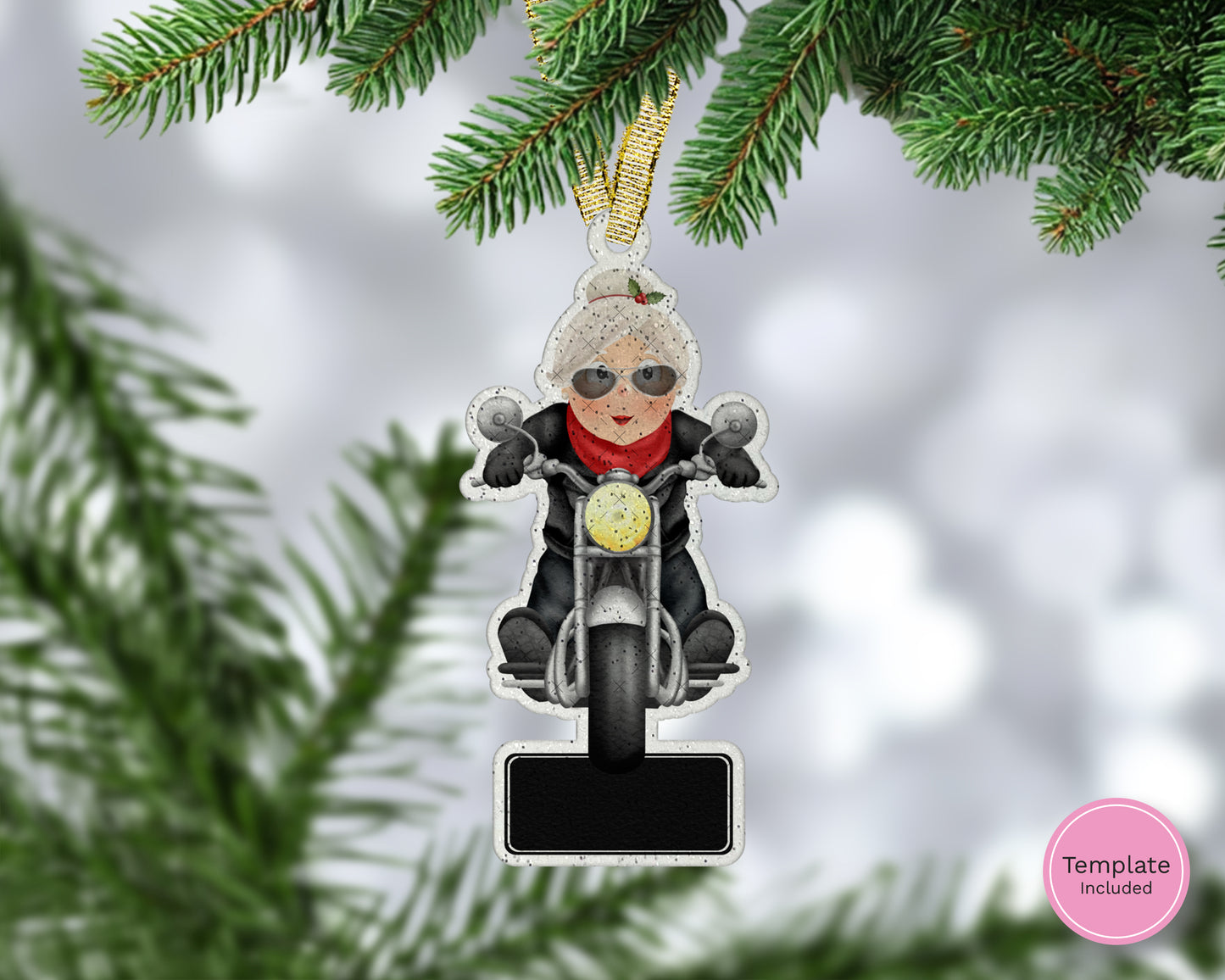 Mrs Claus on Motorcycle Hanging Decoration