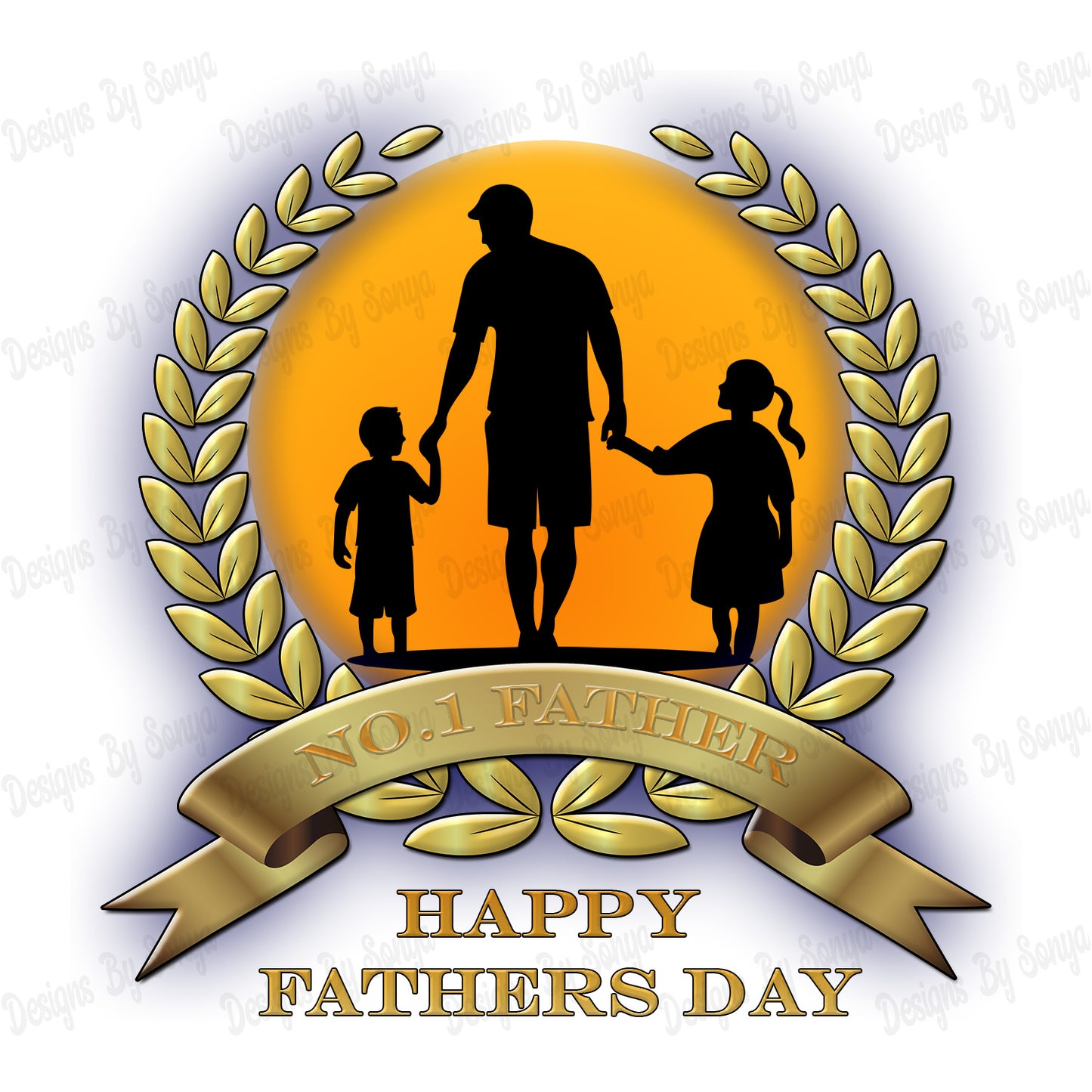 Silhouette Father and Young Children - Fathers Day