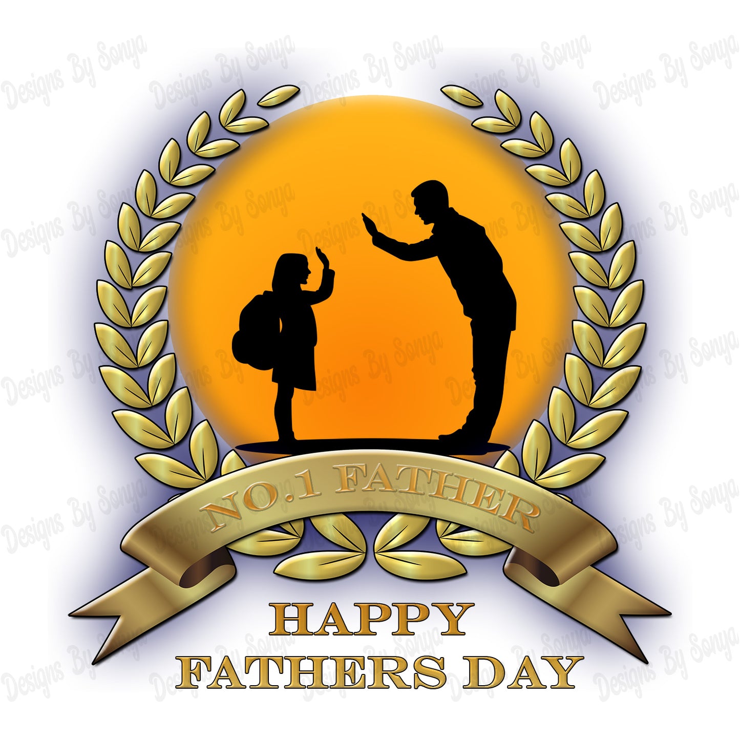 Silhouette Father Daughter High 5 - Fathers Day
