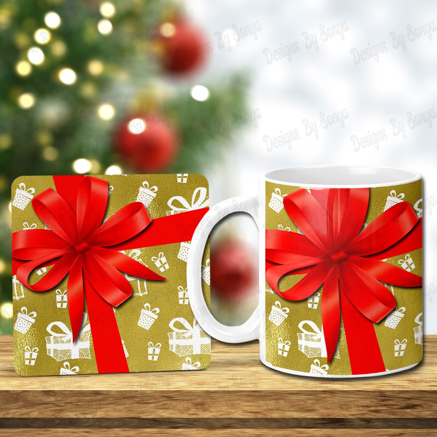 Gold Wrapping Mug and Coaster Design 1