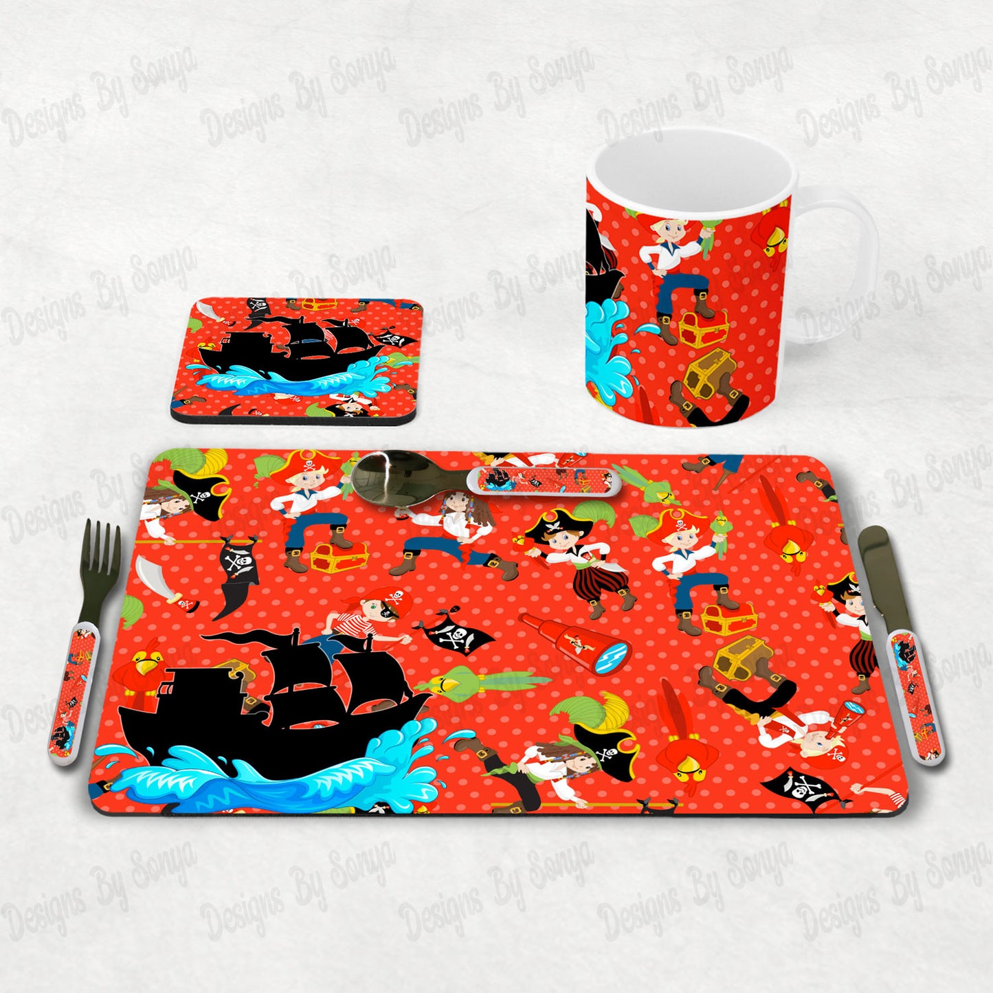 Red Pirate Themed Dinner Set