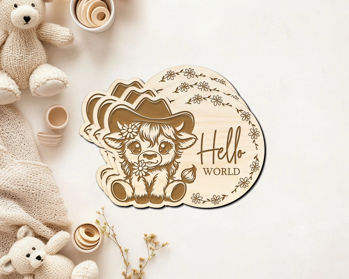 Cowgirl Highland Cow Baby Milestone Disc Set