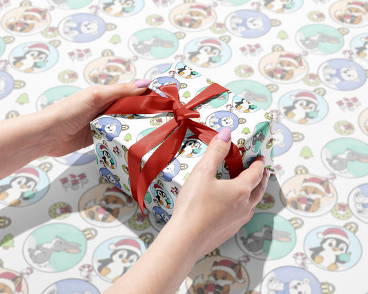 Winter Critter Baubles Gift Wrap