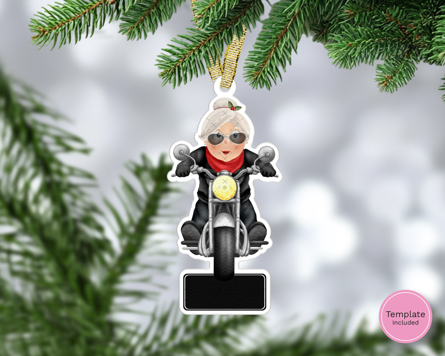 Mrs Claus on Motorcycle Hanging Decoration
