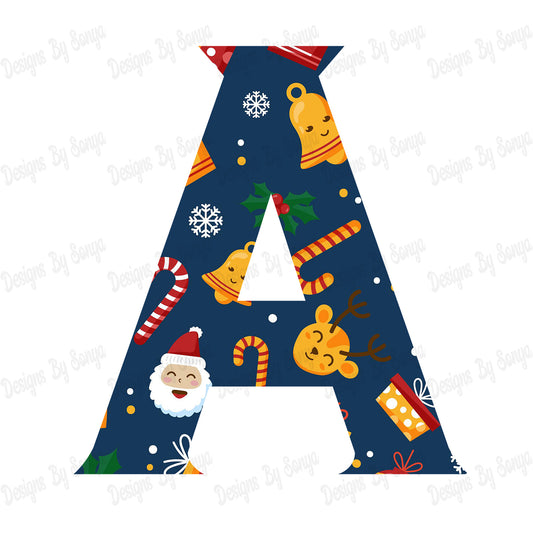 Blue Cartoon Christmas Alphabet PNG Set