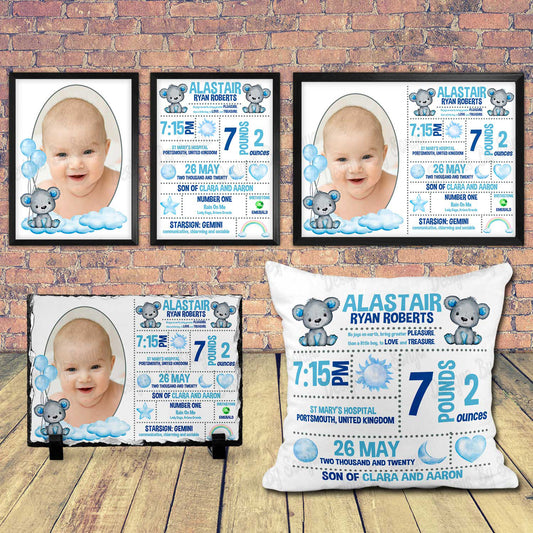 Blue Bear Birth Announcement Design