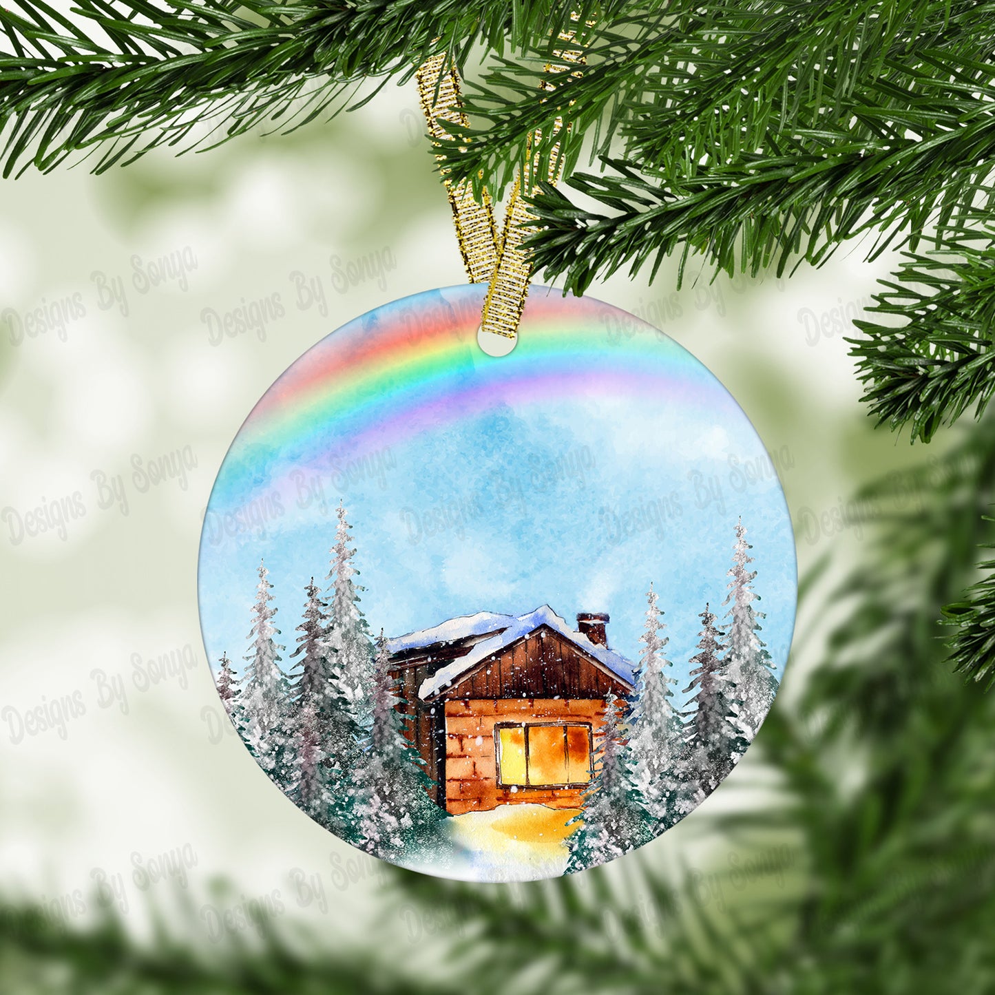 Watercolour Wildlife and Cabin Rainbow Design