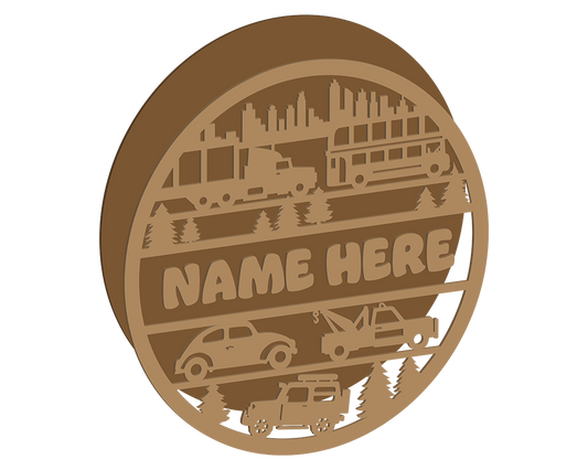 Cars and Trucks Themed Name Plaque