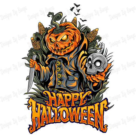 Scary Pumpkin Head With Knife