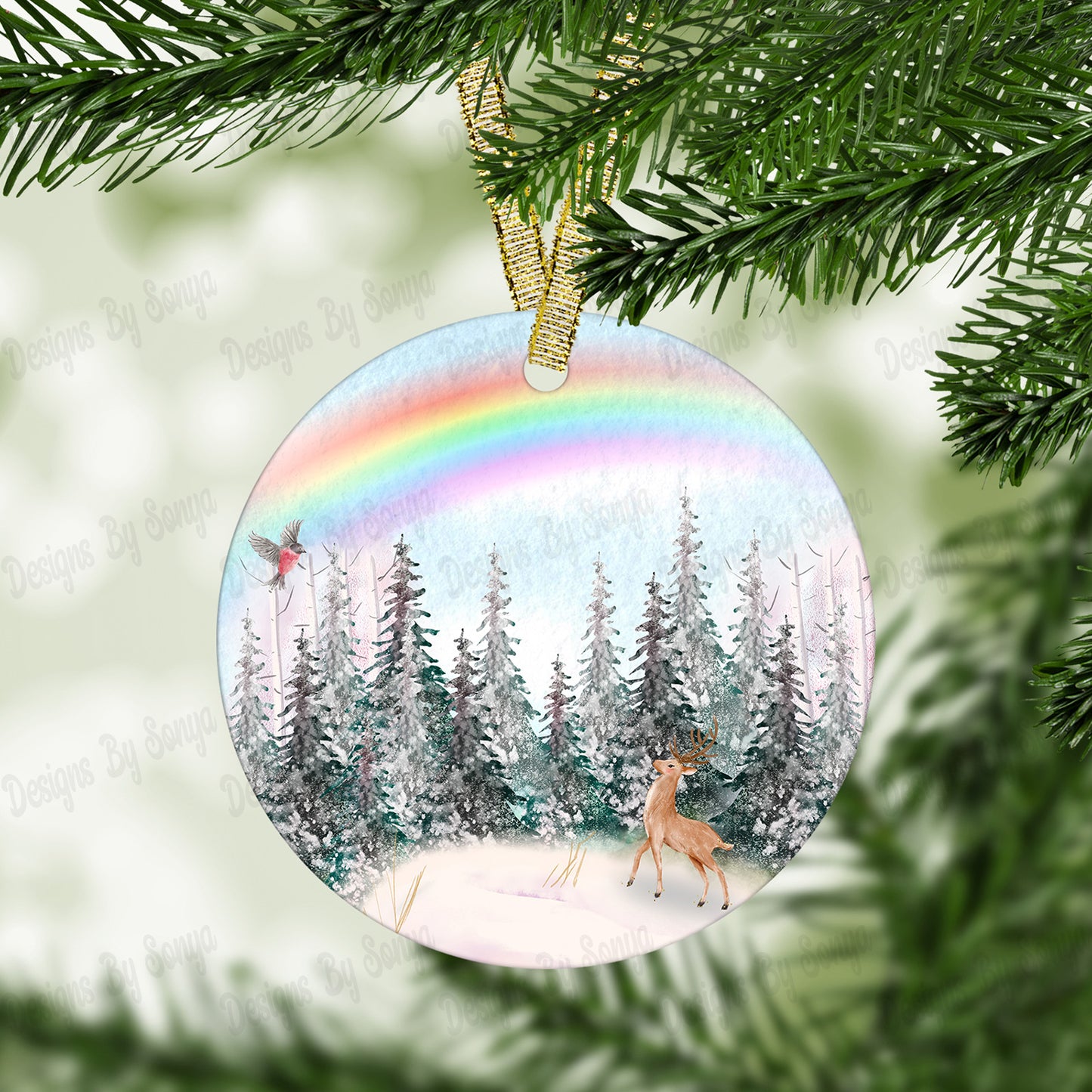 Watercolour Wildlife and Cabin Rainbow Design