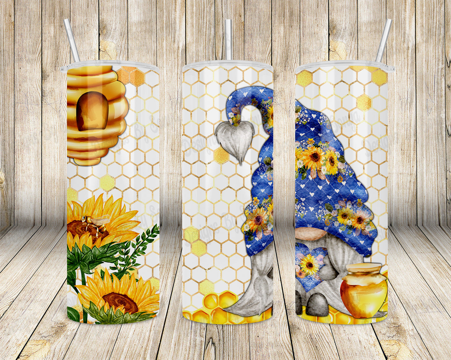 Blue Sunflower Gnome Tumbler Design